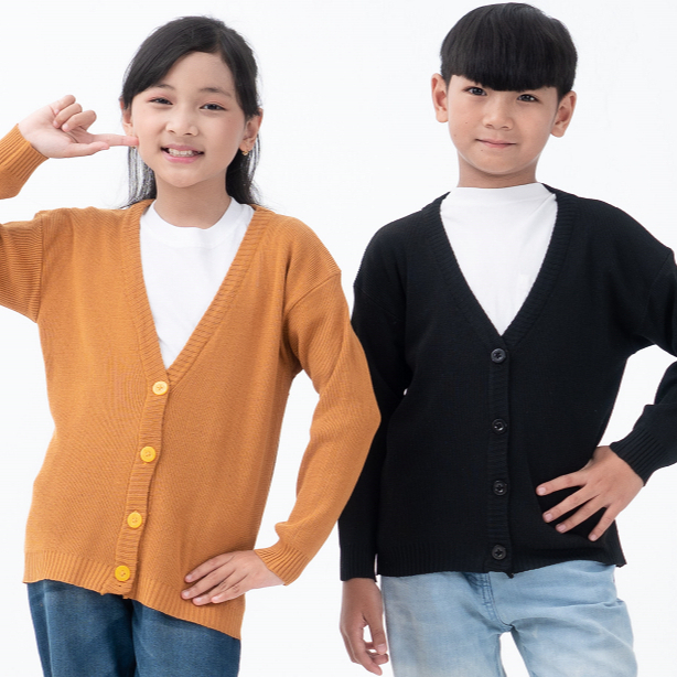 Cardigan Rajut Anak Perempuan 3–7 Tahun – Bahan Lembut Motif Polos Korea Adem dan Kekinian