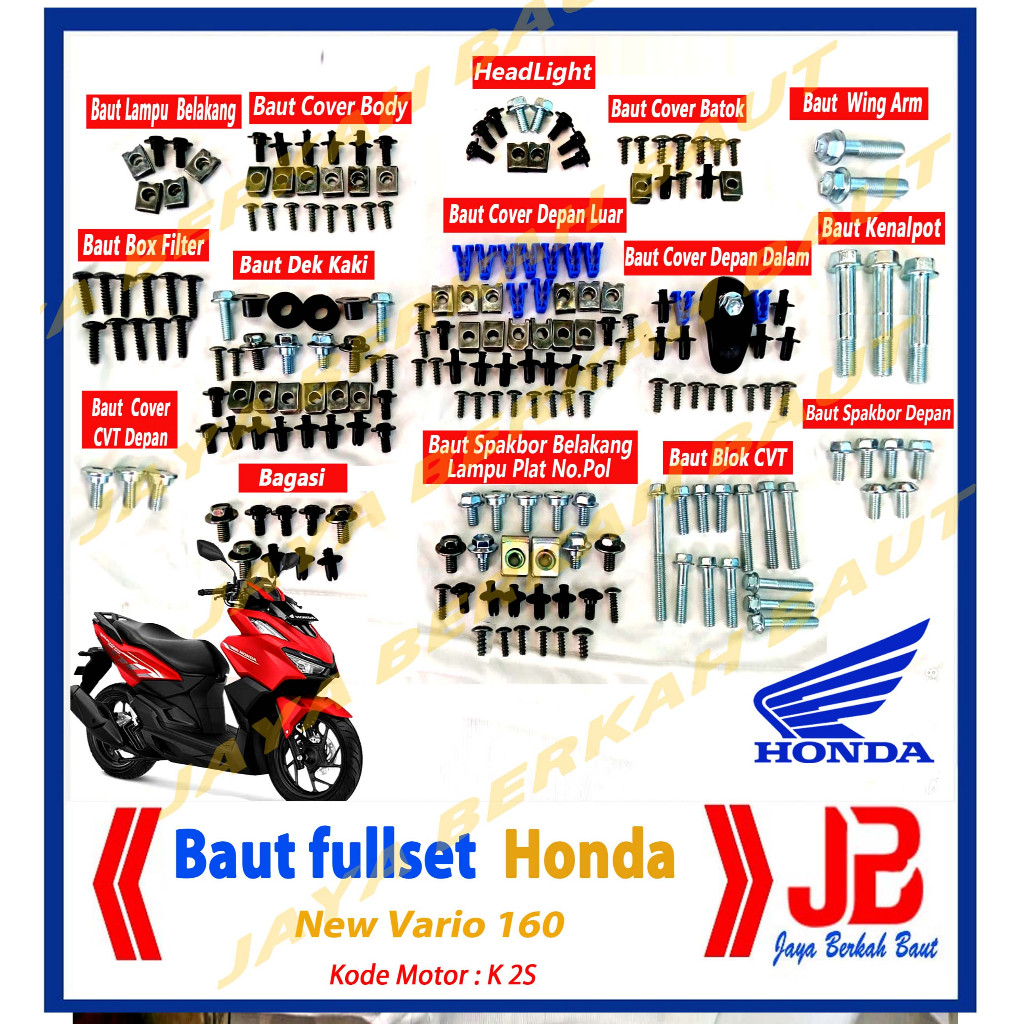 Baut Fullset Honda Vario 160  Kode Motor: K2S / baut full body VARIO 160  MOTOR