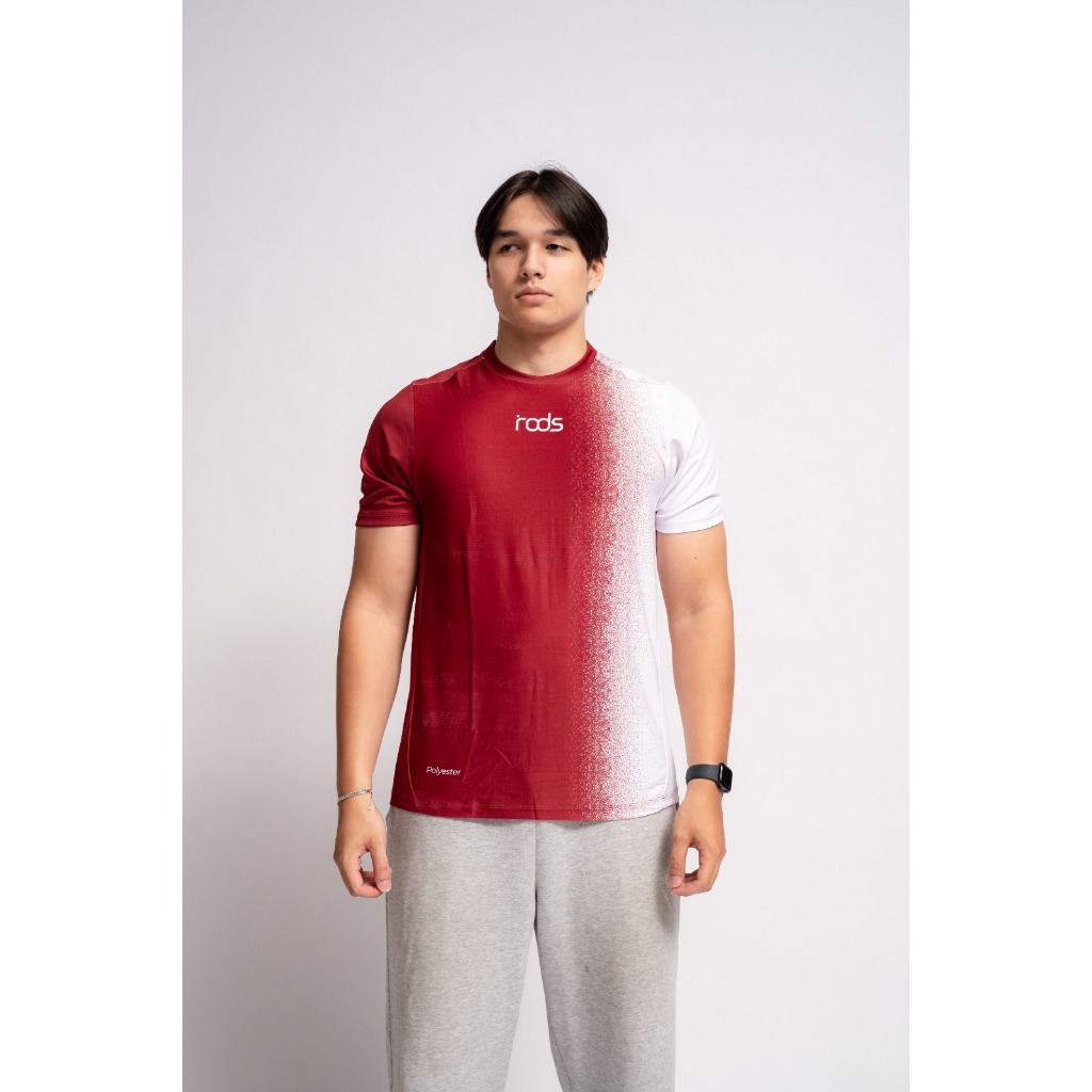 RODS Ironline Atasan Olahraga Pria Dry Fit Untuk Running Gym - Merah Putih