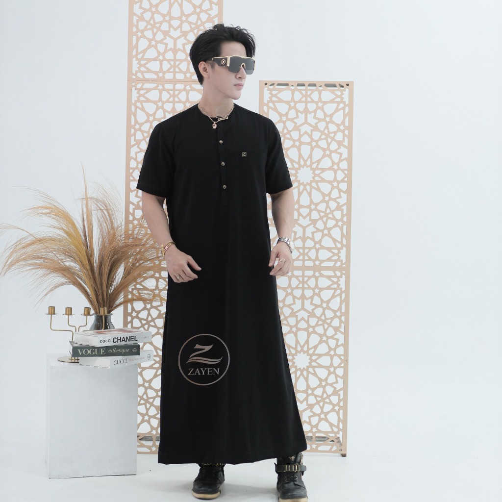 Jubah Gamis Pria Slimfit Lengan pendek jubah zayen hitam jubah pria muslim jubba model terbaru baju 