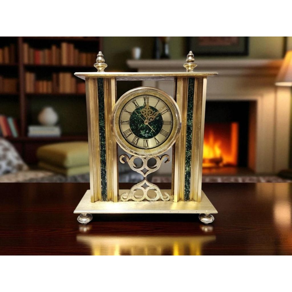 Vintage Seiko Japan Quartz Gold Green Clock Jam Meja Duduk SEIKO Lawas