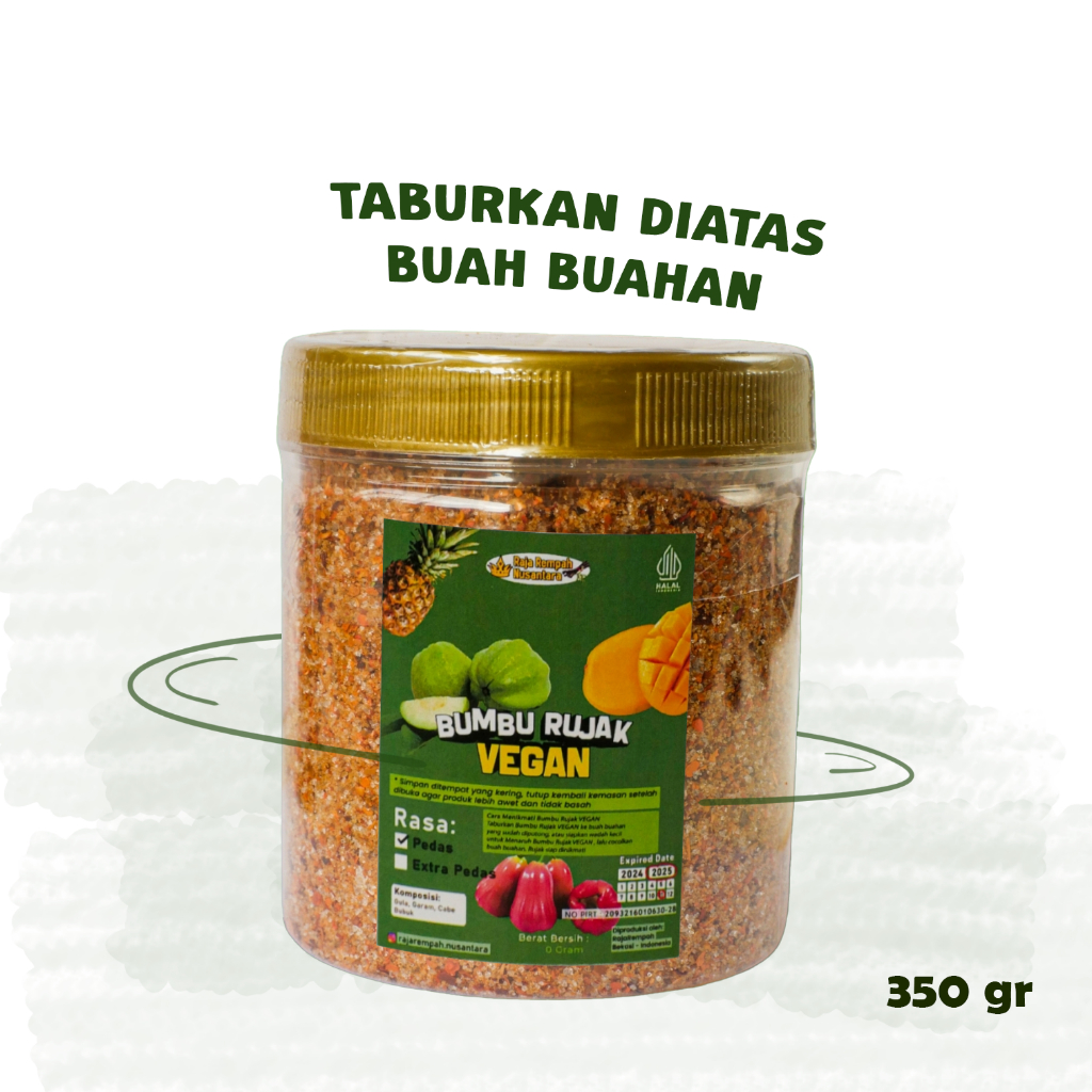 

RajaRempah BUMBU RUJAK VEGAN 350gr | Bumbu Rujak Buah Nanas Jambu Kristal Mangga Tabur