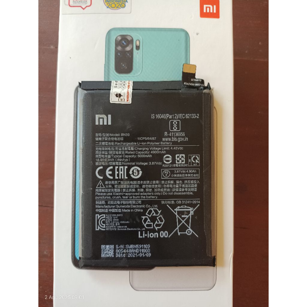 Baterai redmi note 10/10s ori copotan