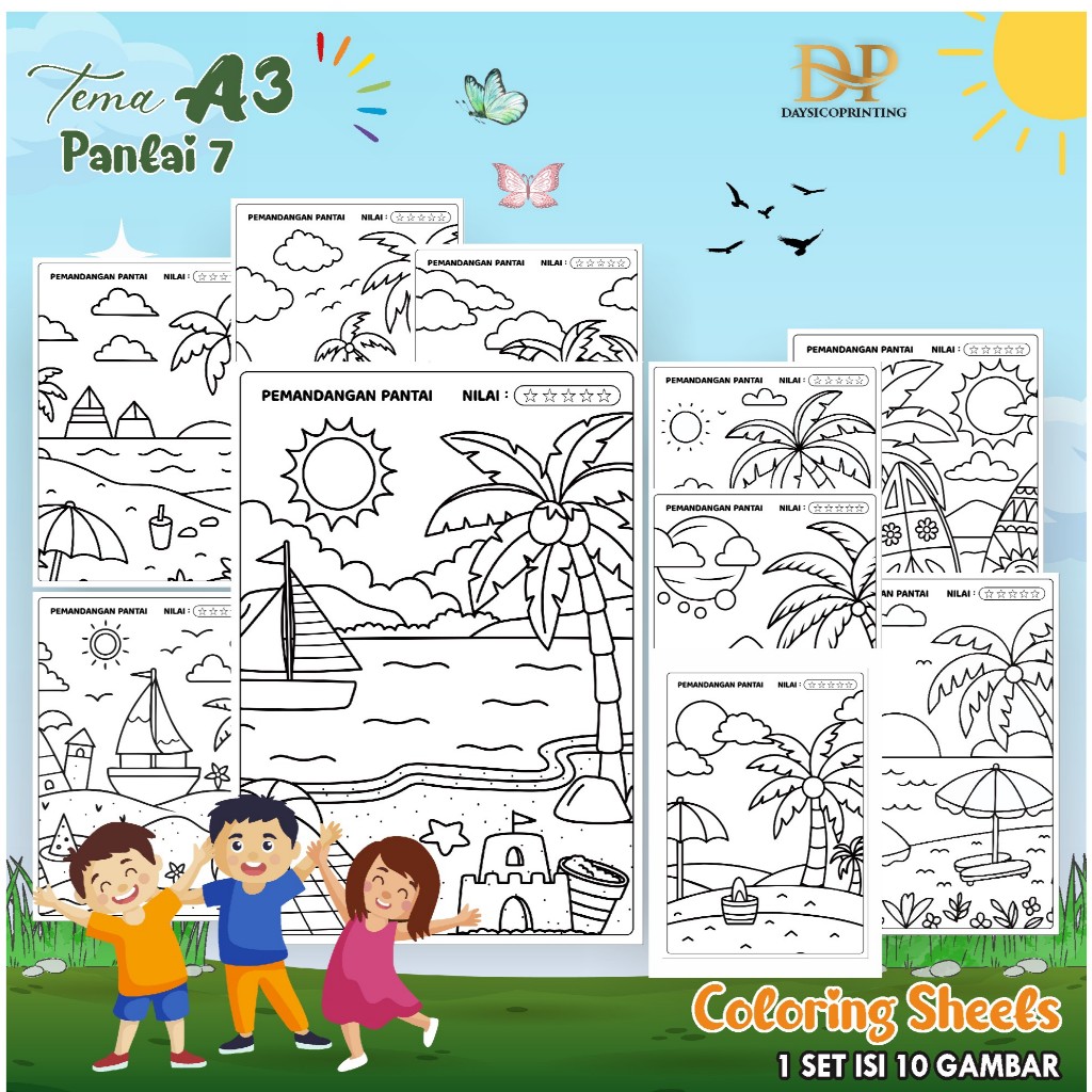 

(PANTAI 07) KERTAS MEWARAI ANAK PEMANDANGAN A3 - LEMBAR MEWARNAI MURAH READY STOCK - COLORING SHEETS ANAK PAUD/TK