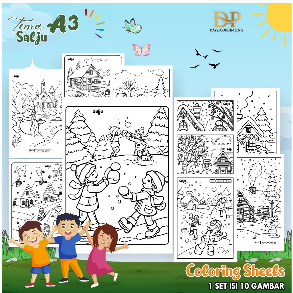 

(SALJU 01) KERTAS MEWARAI ANAK PEMANDANGAN A3 - LEMBAR MEWARNAI MURAH READY STOCK - COLORING SHEETS ANAK PAUD/TK