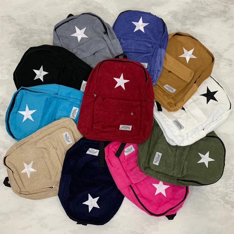 TAS RANSEL CORDUROY BAGPACK CORDUROY STARPACK TAS CORDUROY BINTANG HITAM