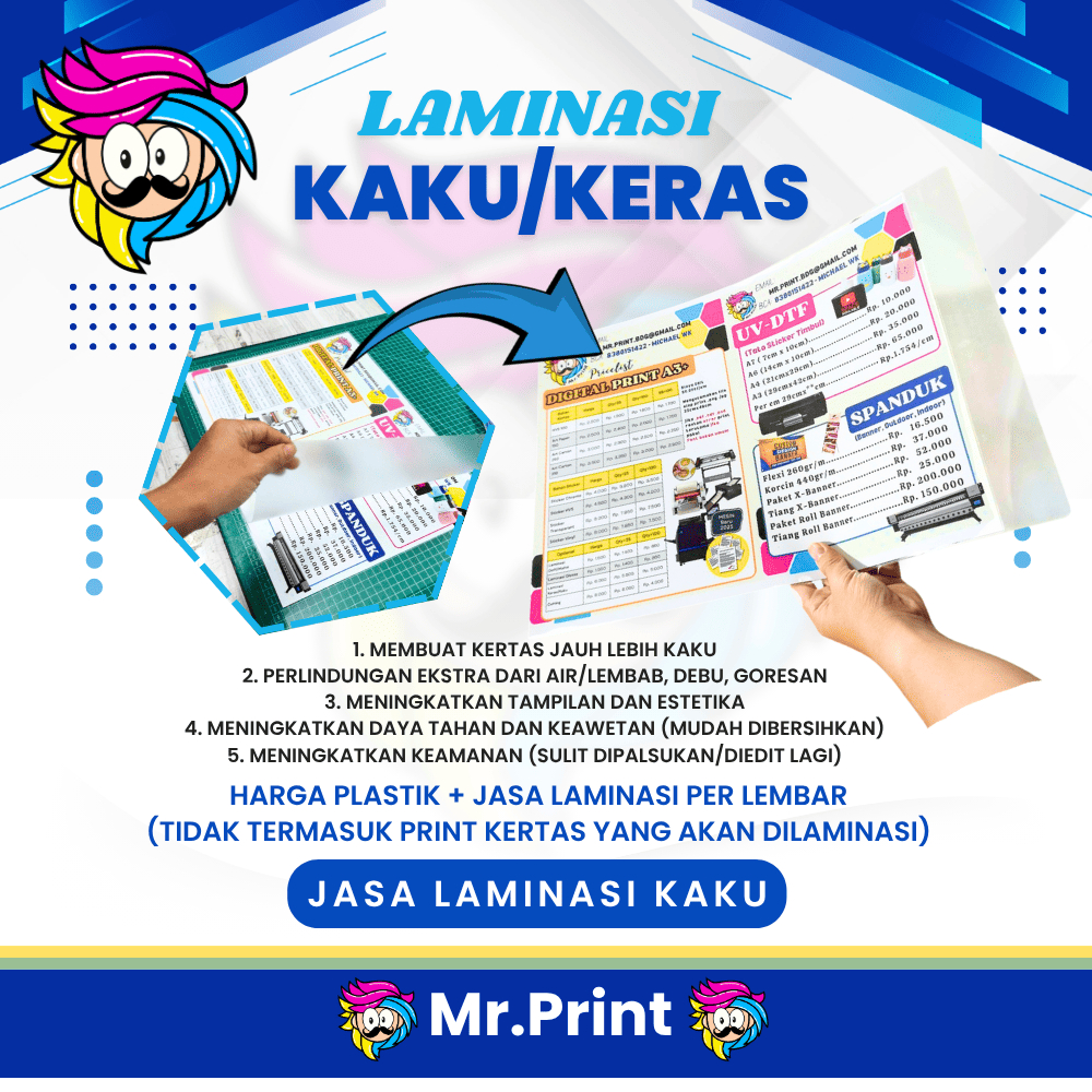 

Tambahan Biaya Laminasi KERAS Kaku Optional Finishing Hard Laminate Biaya Laminasi per 1 lembar Cetak Print A3+ Keras