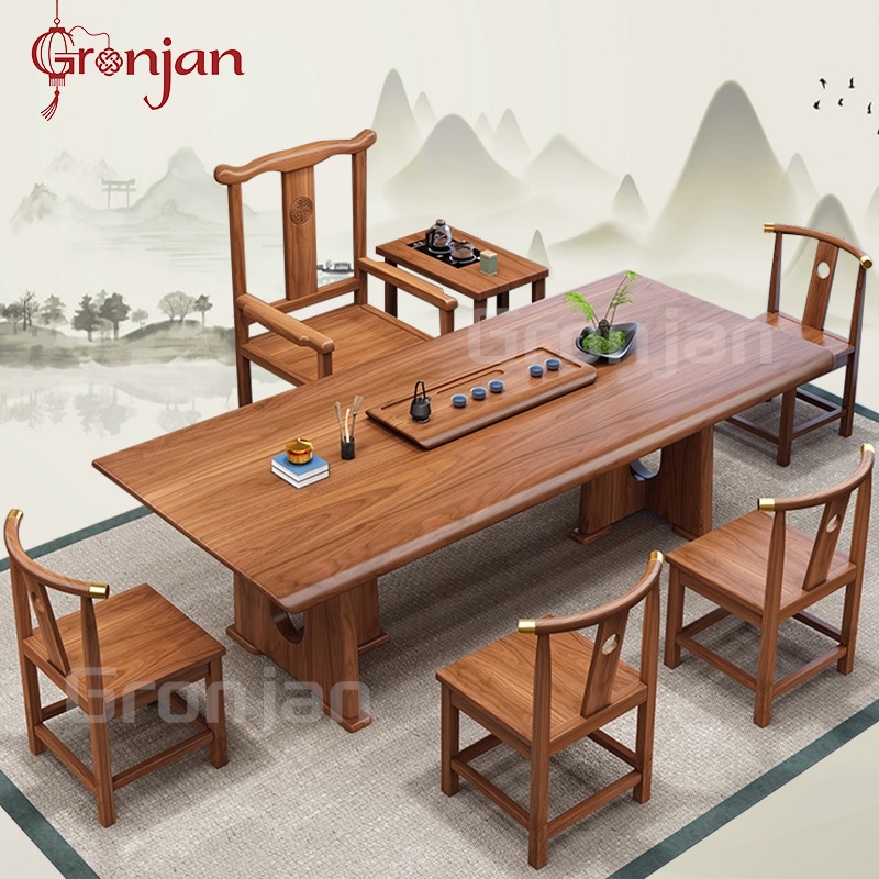 Meja teh China / Meja pertemuan / Set lengkap meja teh kungfu / Kombinasi meja dan kursi teh / Meja 