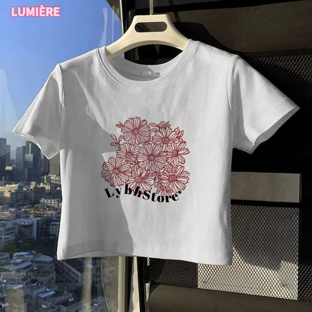 ✅READY STOCK】T-shirt Crop Top Lengan Pendek Kaos Wanita Crop Top Korea The world of flowers Kaos Cro