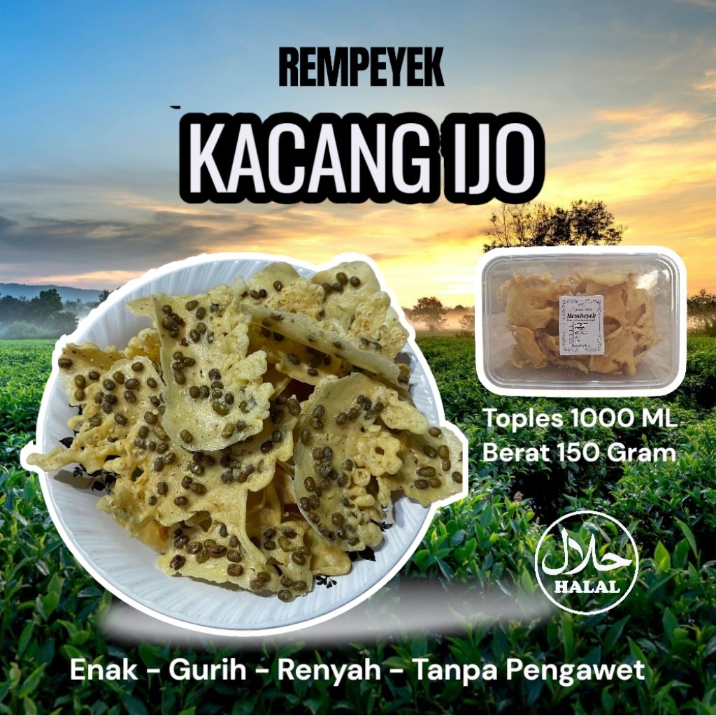 

Cemilan rempeyek kacang hijau Renyah gurih tanpa pengawet enak lezat - peyek kacang hijau 150 gram