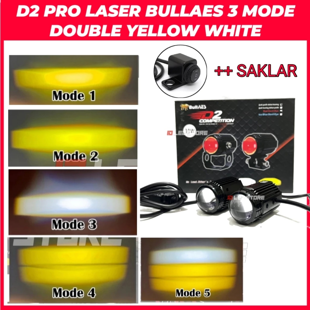 Lampu Tembak Led D2 BULLAES Mini Laser Bullaes D2 20 Watt D2 Competition 3 Warna Flashing Mode