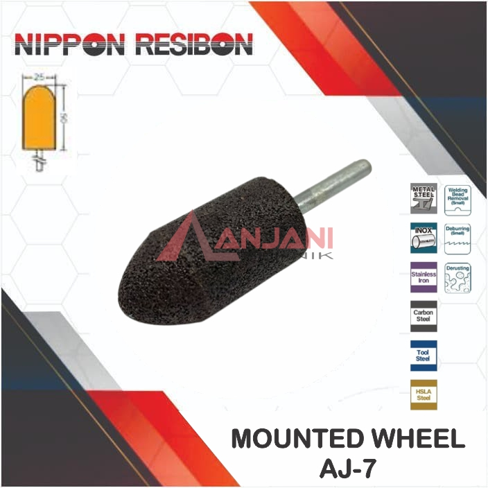 NIPPON RESIBON A36P MOUNTED WHEEL RESINOID AJ-7 BATU GERINDA BOTOL  ABRASIVE GRAIN STONE AJ7