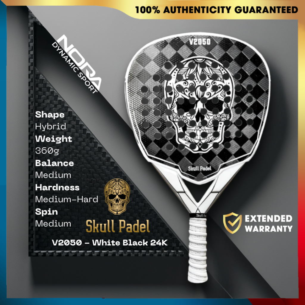 skull Padel V2050 24K white black raket padel 