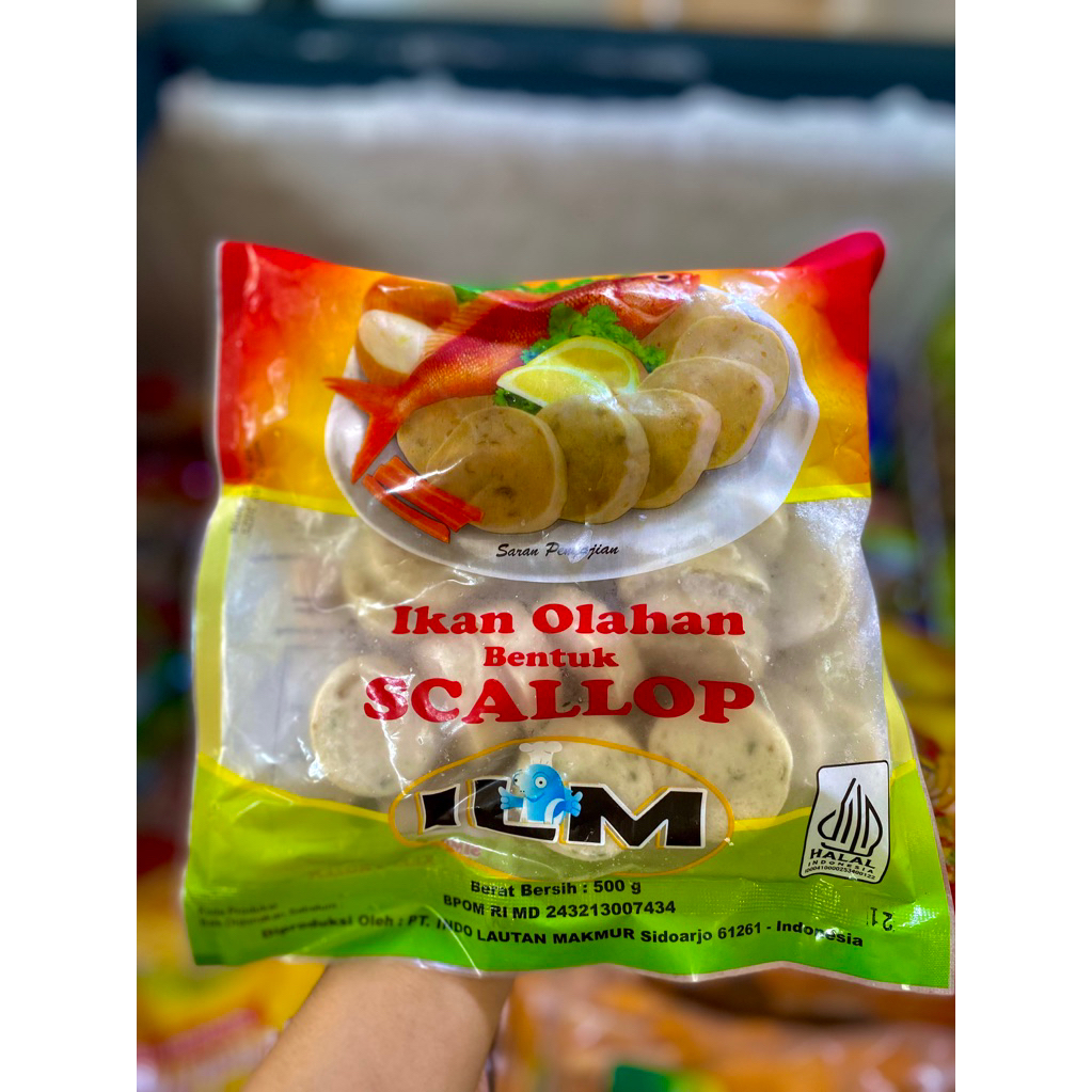 

ILM ikan olahan bentuk SCALLOP 500gr / danging ikan olahan frozen