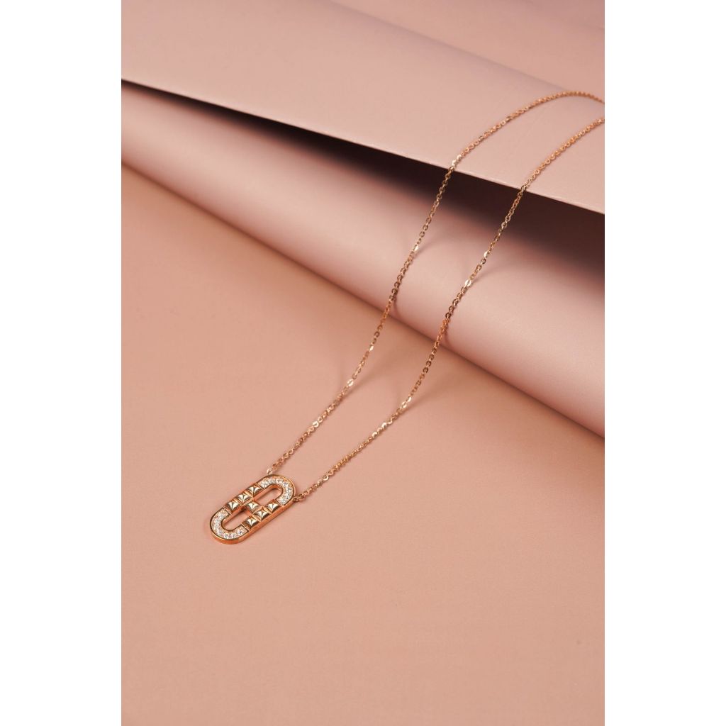 Kalung Italy Emas 17K Rante Hollo FC Model Oval + Letter H Rose Gold 00013215