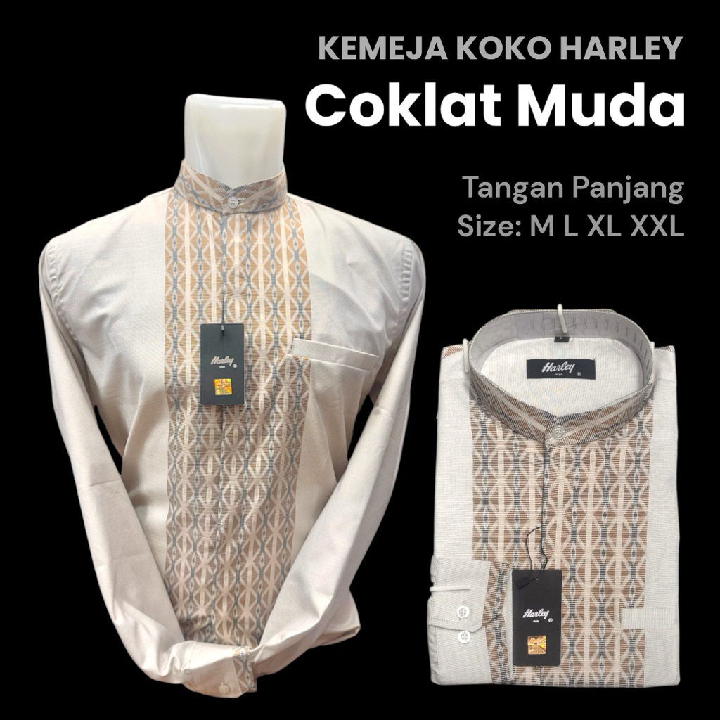 Kemko Koko Pria HARLEY 2025 – Coklat Muda – Tangan Panjang Katun Premium