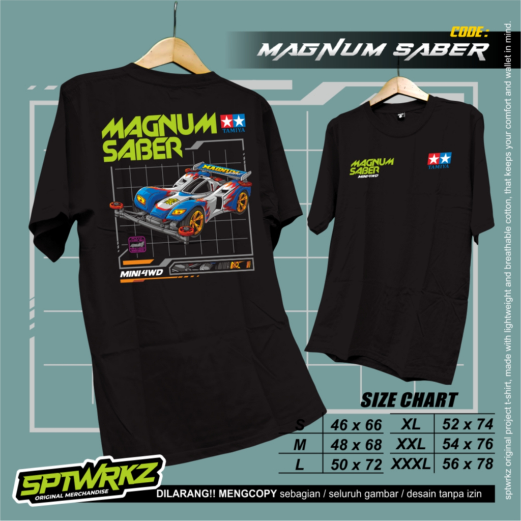 SPTWRKZ | Kaos TAMIYA MAGNUM SABER | T-Shirt Mini 4WD | Tamiya T-Shirt | Kaos Tamiya Mini 4WD | Kaos