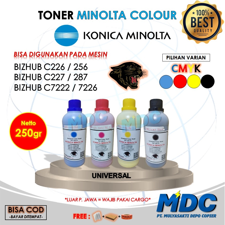 TONER WARNA CMYK KOMPATIBEL KONICA MINOLTA BIZHUB C226 C256 C227 C287 C7222 C7226 250GR TINTA KONIKA