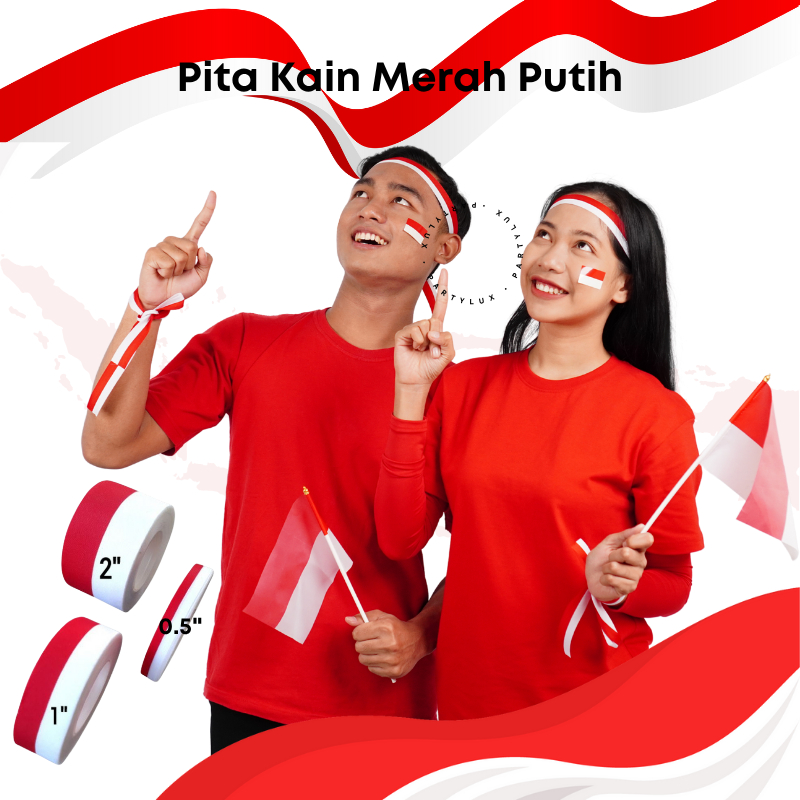 

PARTYLUX - Pita Merah Putih 1/2 inch 1 inch 2 inch 20 yard / Pita Kain Bendera Ikat Kepala