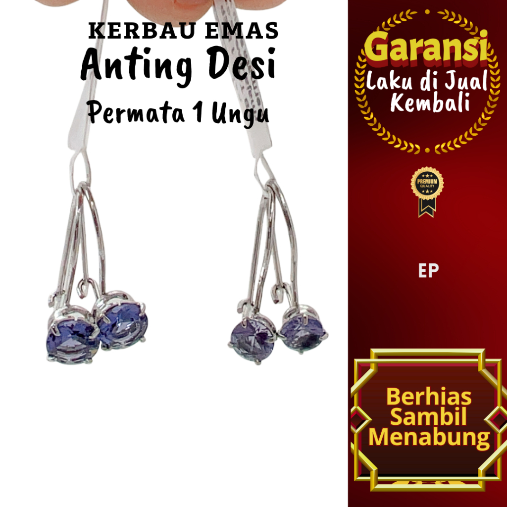 A 1013 Kerbau Emas Anting Desi Permata 1 Ungu Warna Emas Putih