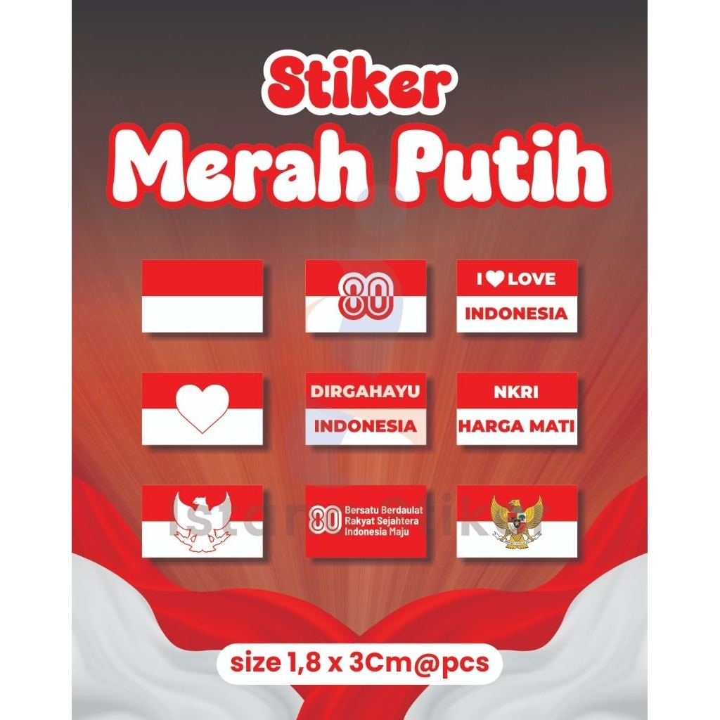 

stiker bendera merah putih/stiker pipi isi 30 & 90pcs/lembar, ukuran 1.8cm x 3cm.