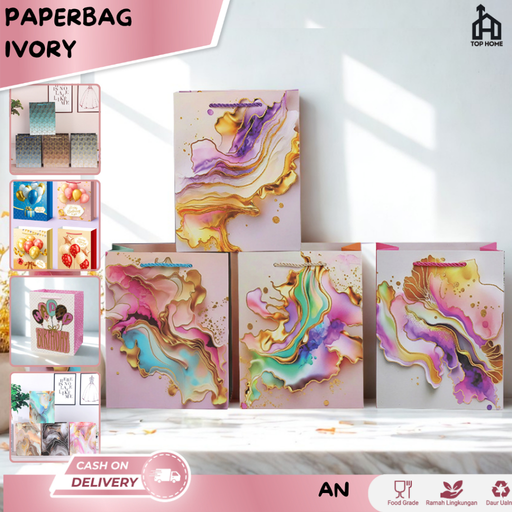 Paper Bag  Kado Hampers Gift Motif Tebal Kertas Ivory Tebal / Tas  Goodiebag Kantong Kertas Karton