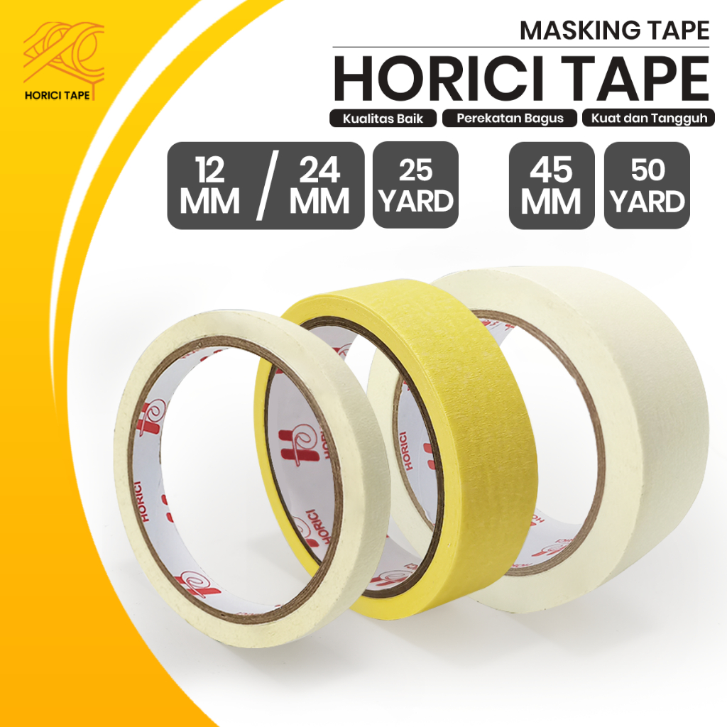 

HORICI 6PCS MASKING TAPE LAKBAN KERTAS PUTIH & KUNING ISOLASI KERTAS 12/24MM 25YARD 45MM 50 YARD