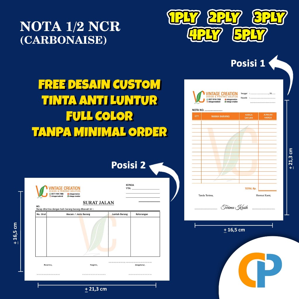 

NOTA NCR UKURAN 1/2 F4 FREE DESAIN CUSTOM (1PLY, 2PLY, 3PLY, 4PLY, 5PLY)