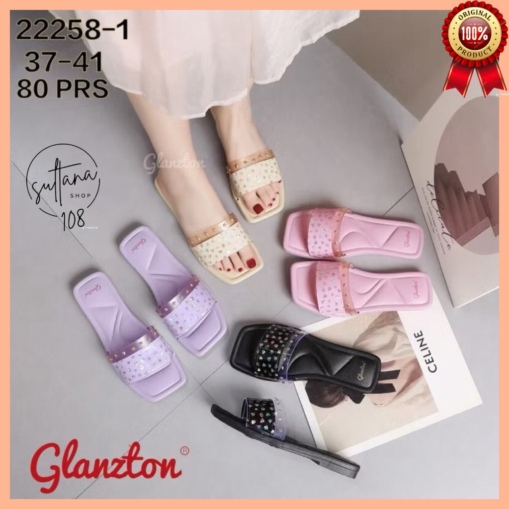 Sandal Jelly Glanzton 22258 Sandal Jelly Slop Mutiara Pasir Semi Transparan Terbaru