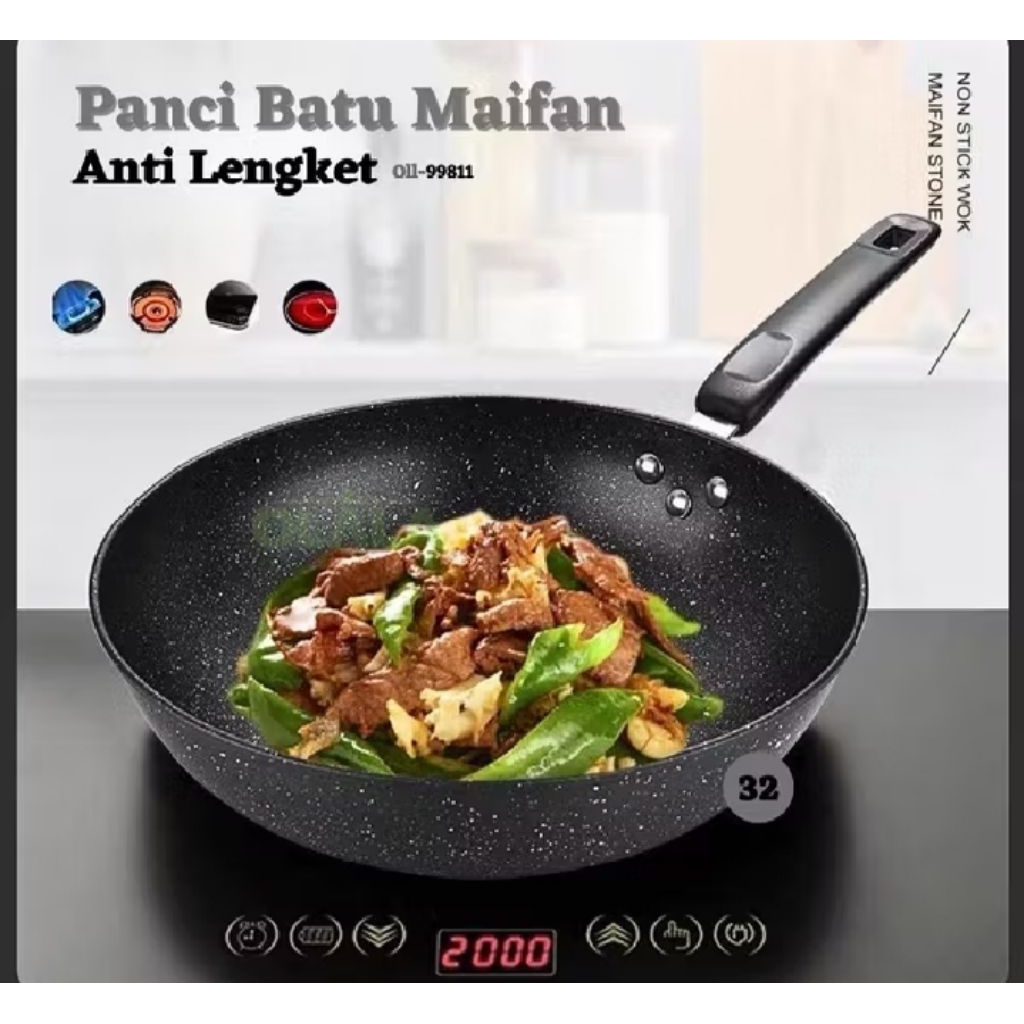 Tkis-Wajan anti lengket diameter 32 wok pan bahan tebal bisa untuk kompor gas dan kompor listrik
