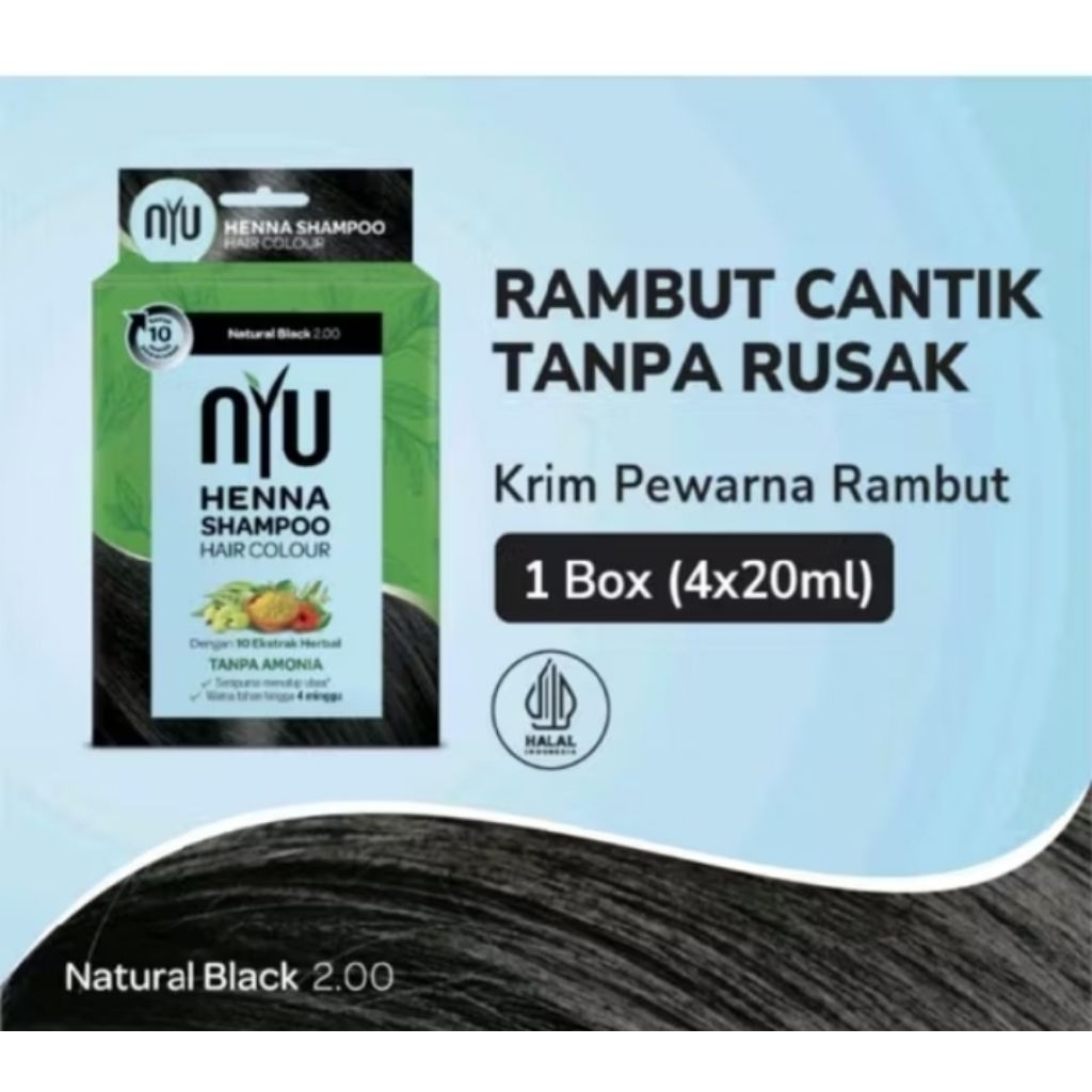 Nyu Henna Shampoo Natural Black 1 Box isi 4 pcs