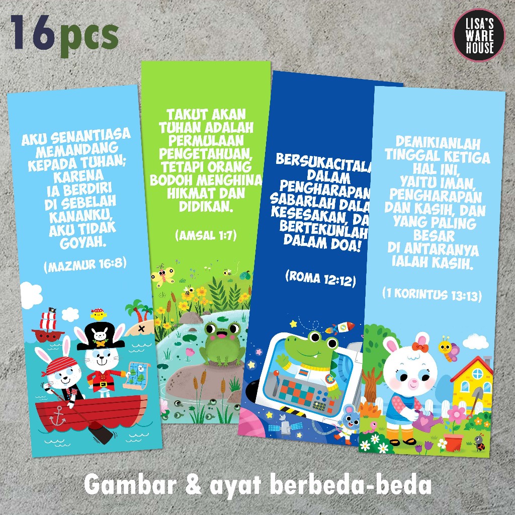 

16 Pcs Pembatas Alkitab Anak Cute Animals Volume 01