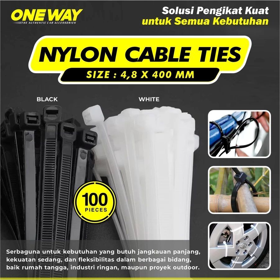 

Kabel Tis Cable Ties Tie Nilon 40cm Kabel Ties Putih 4.8 x 400 mm Serbaguna Klip Besar Kuat Warna Putih Hitam isi 100pcs