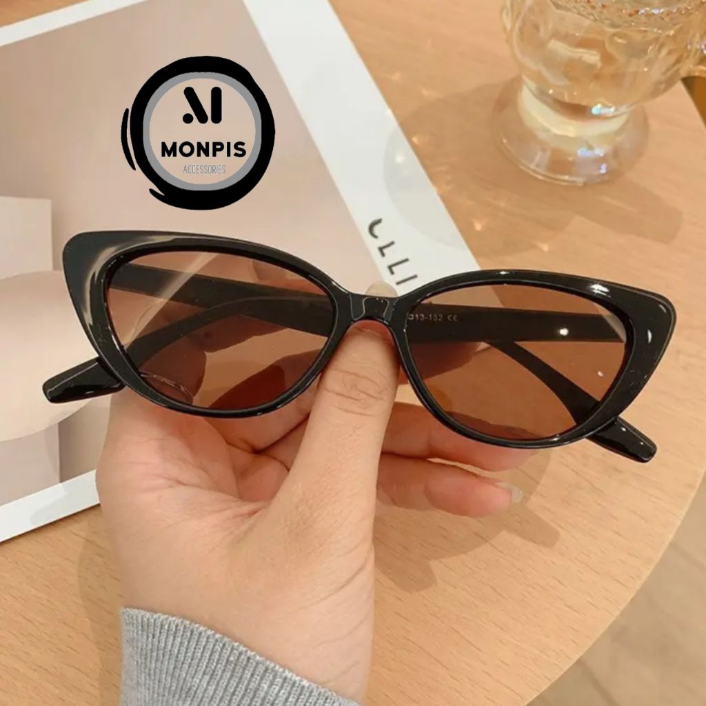 Kacamata cat eye coklat Kacamata wanita Kacamata cewek Kacamata frame hitam lensa coklat