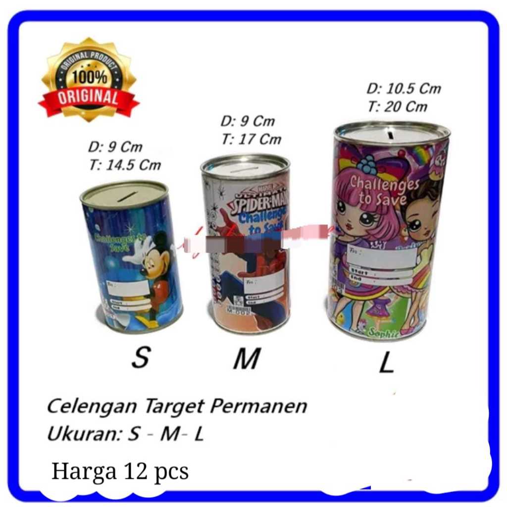 [ PAKET 12 PCS ] celengan kaleng - CELENGAN KARAKTER - Souvenir Celengan Viral