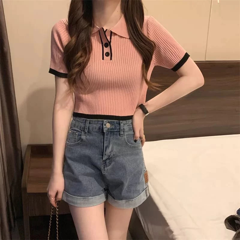 ATASAN KNNITTED COLLAR BUTTON /  COLLARED SHIRT RAJUT / KERAH POLO LIST RAJUT WANITA / ATASAN WANITA