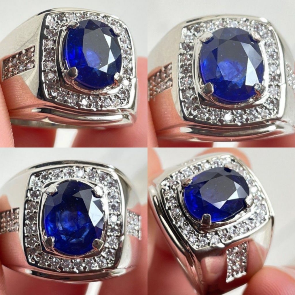 Cincin permata natural blue safir oval Mix cut original tanzania