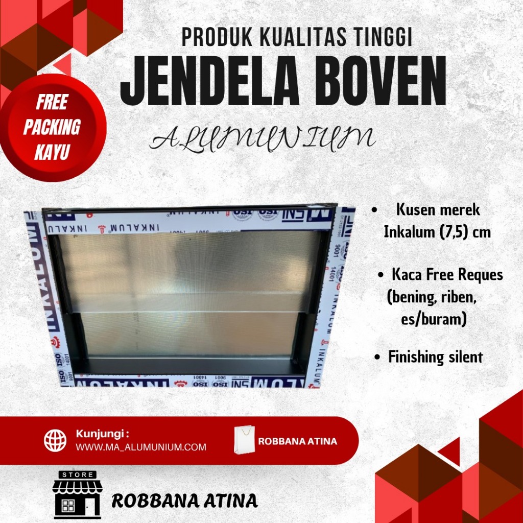 Boven jendela aluminium T40xL60 kaca mati zigzag angin tersedia warna putih,coklat, hitam gratis pal