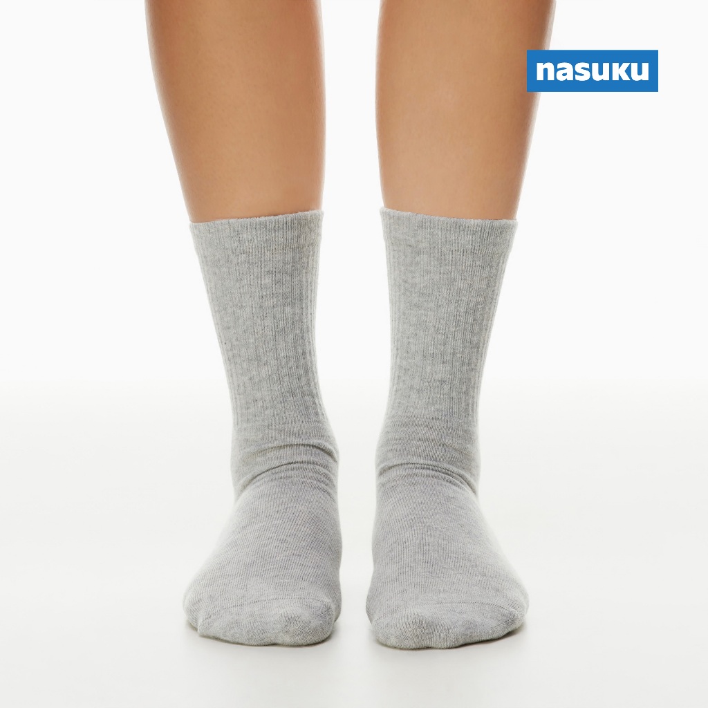 Nasuku - Kaos Kaki Polos Basic Panjang - Kaos Kaki Polos Tebal - Kaos Kaki Oldschool Abu Abu