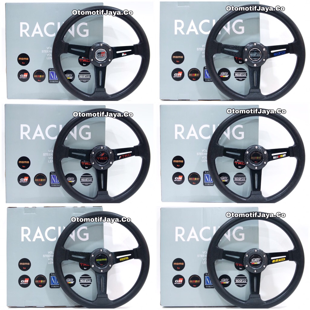 Stir racing mobil 13 inch Hitam GR Sport/Sparco/Mugen/TRD/RalliArt/Momo embose import