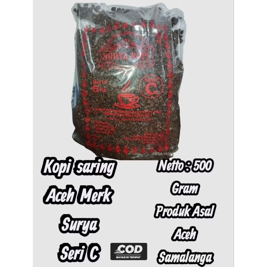 

500 gram Kopi Saring Aceh Merk Surya Seri C
