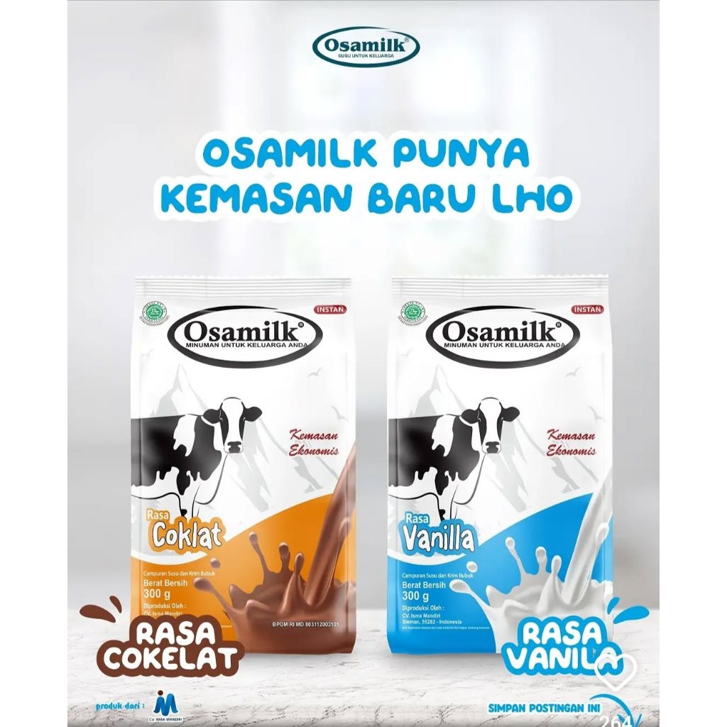 

paket osamilk 600 gram coklat & vanilla - stok selalu terbaru