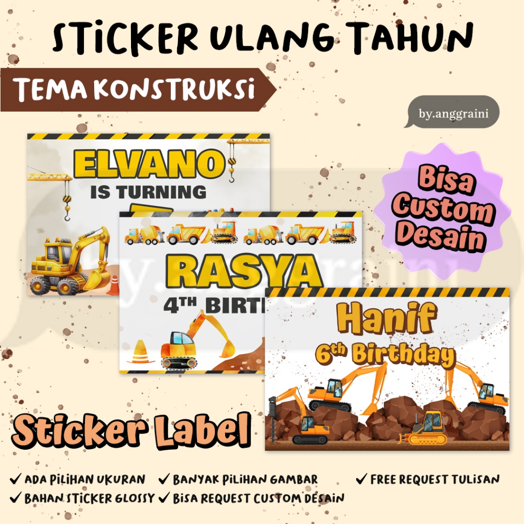 

Sticker Ulang Tahun Tema Konstruksi Excavator Crane Bekho - Stiker Label Kotak Nasi Bento - Ultah Anak - Stiker aqiqah tedhak siten