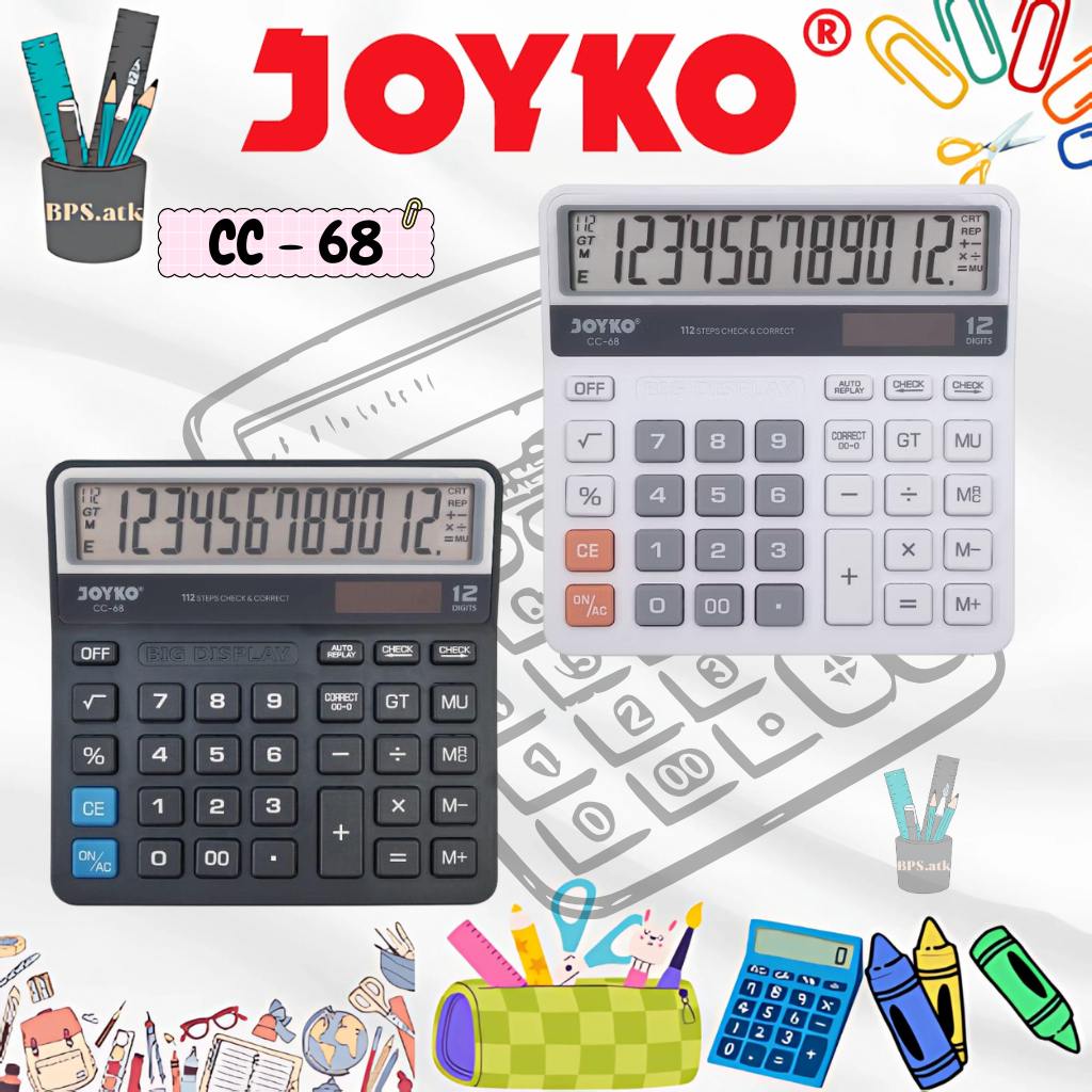 

JOYKO Calculator / Kalkulator CC - 68 12 Digits Chech & Correct Kalkulator Sekolah / Kantor