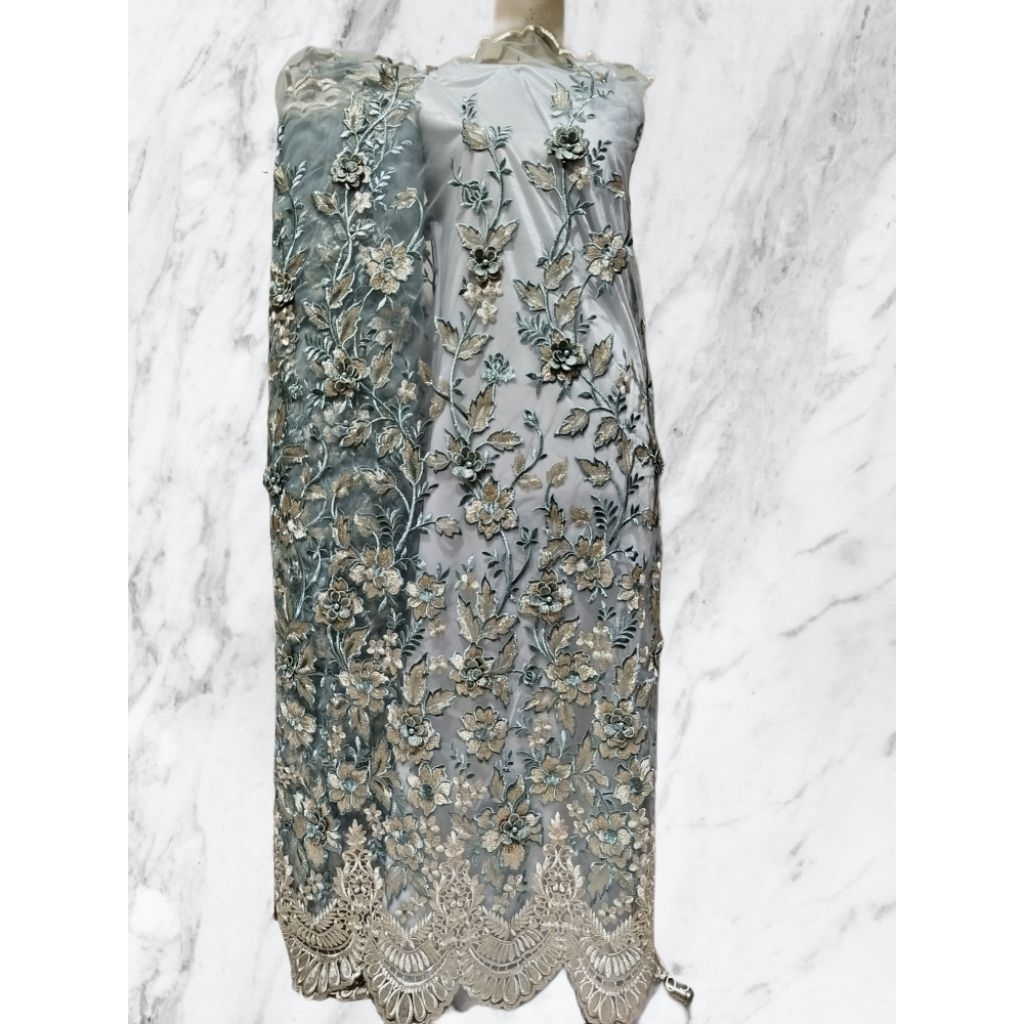 kain brokat tile bunga timbul 3d premium