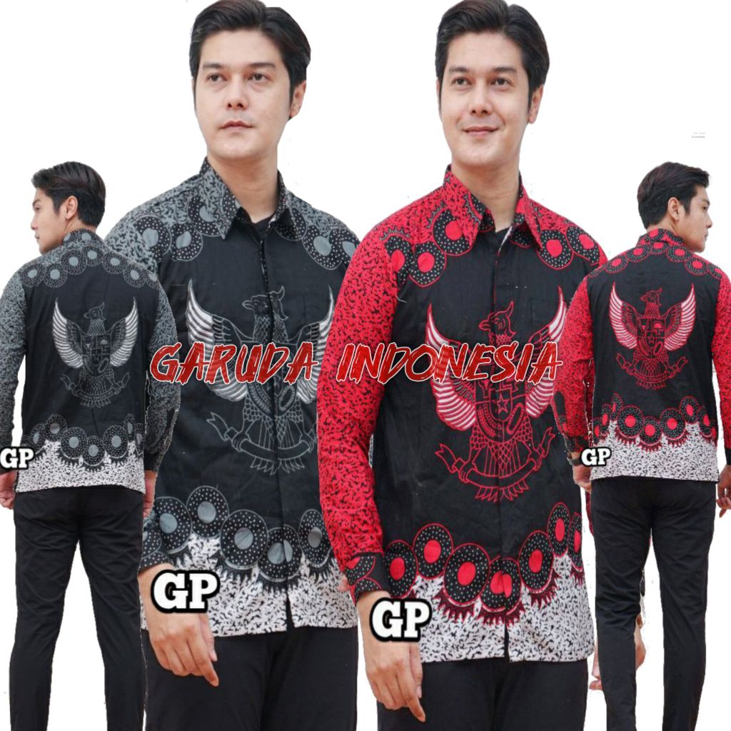 KEMEJA BATIK PRIA LENGAN PANJANG MOTIF GARUDA PANCASILA INDONESIA BANGET ELEGAN