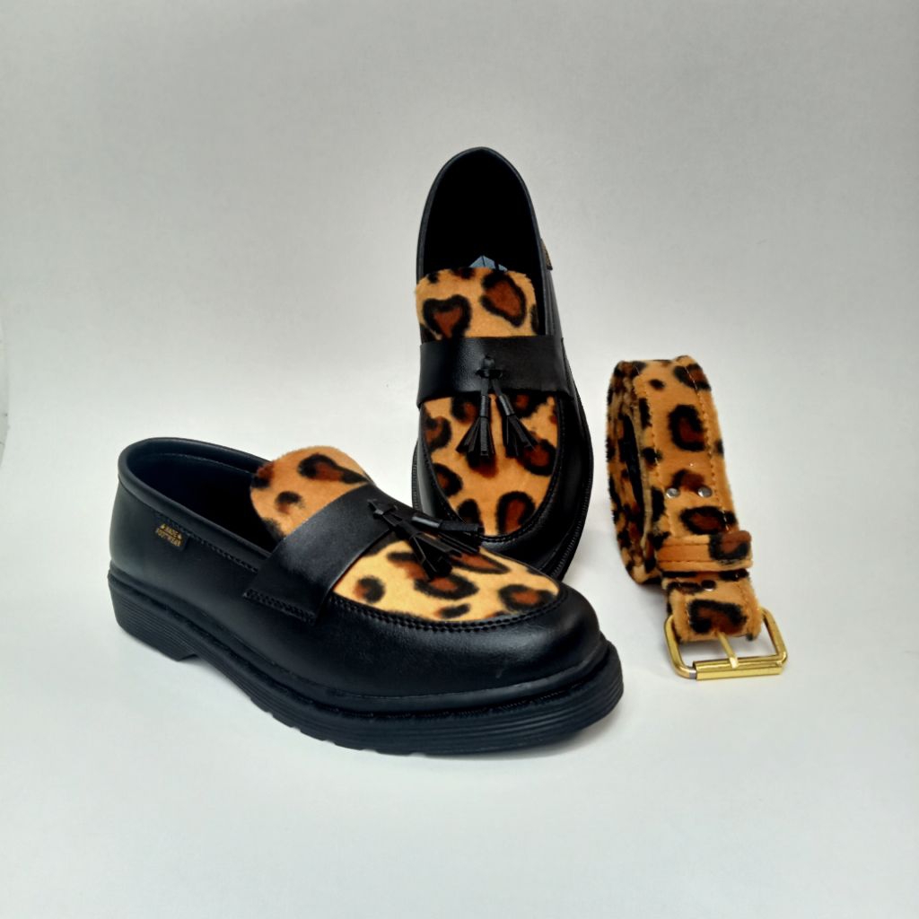 HADE LV DA 02 - Sepatu Loafer Leopard Pria Wanita Slip On Sepatu Modis Kasual Bervariasi Motif Menar