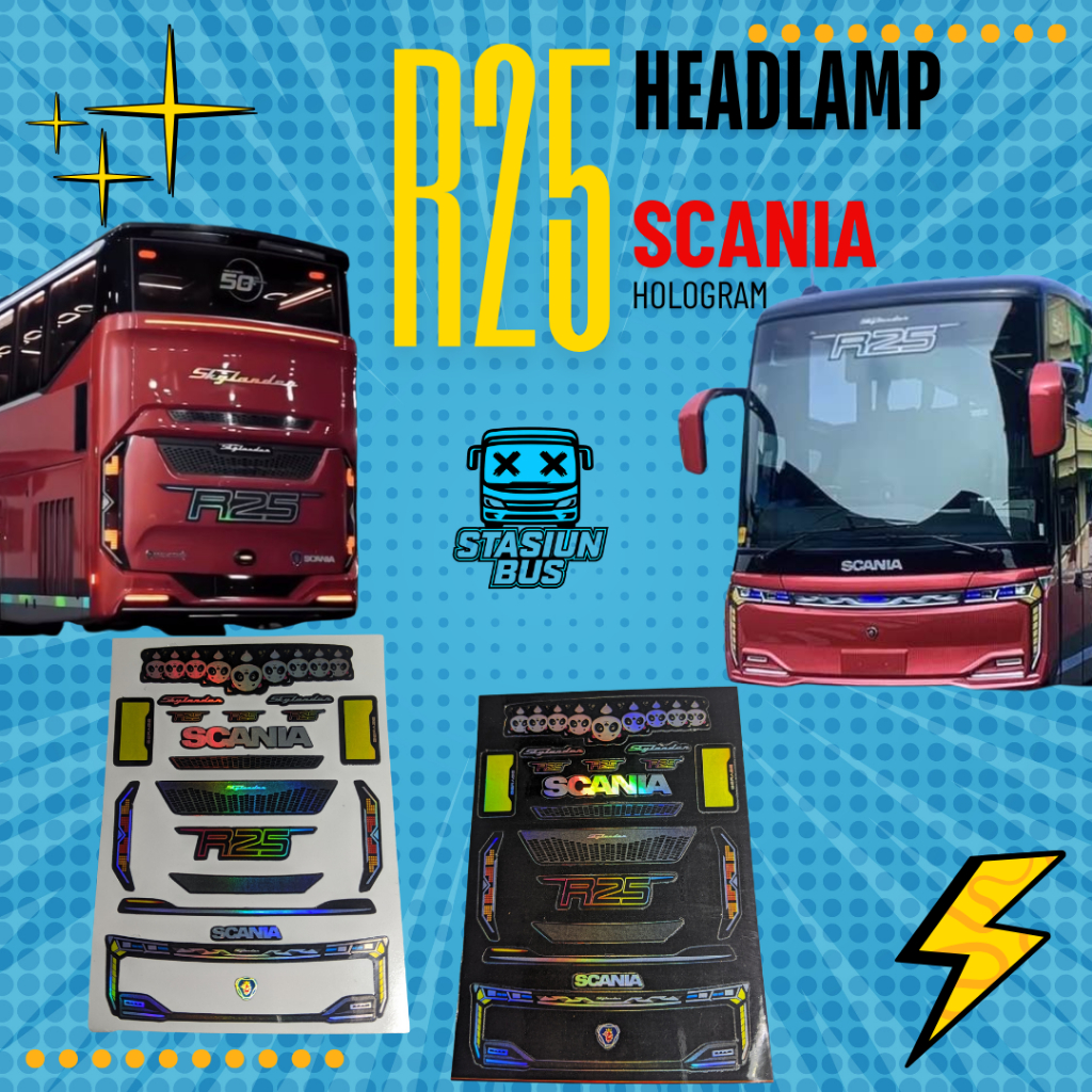 stiker headlamp scania r25 hologram miniatur bus rkc aksesoris miniatur bus basuri telolet