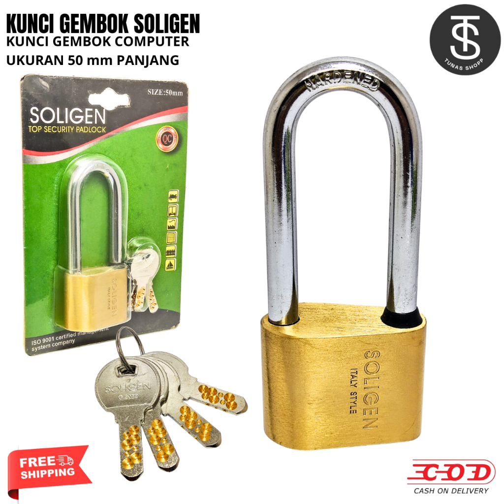 Gembok SOLIGEN 50mm Leher Panjang / Kunci Gembok Brass Padlock / SOLIGEN ORIGINAL Kunci Anti Duplika