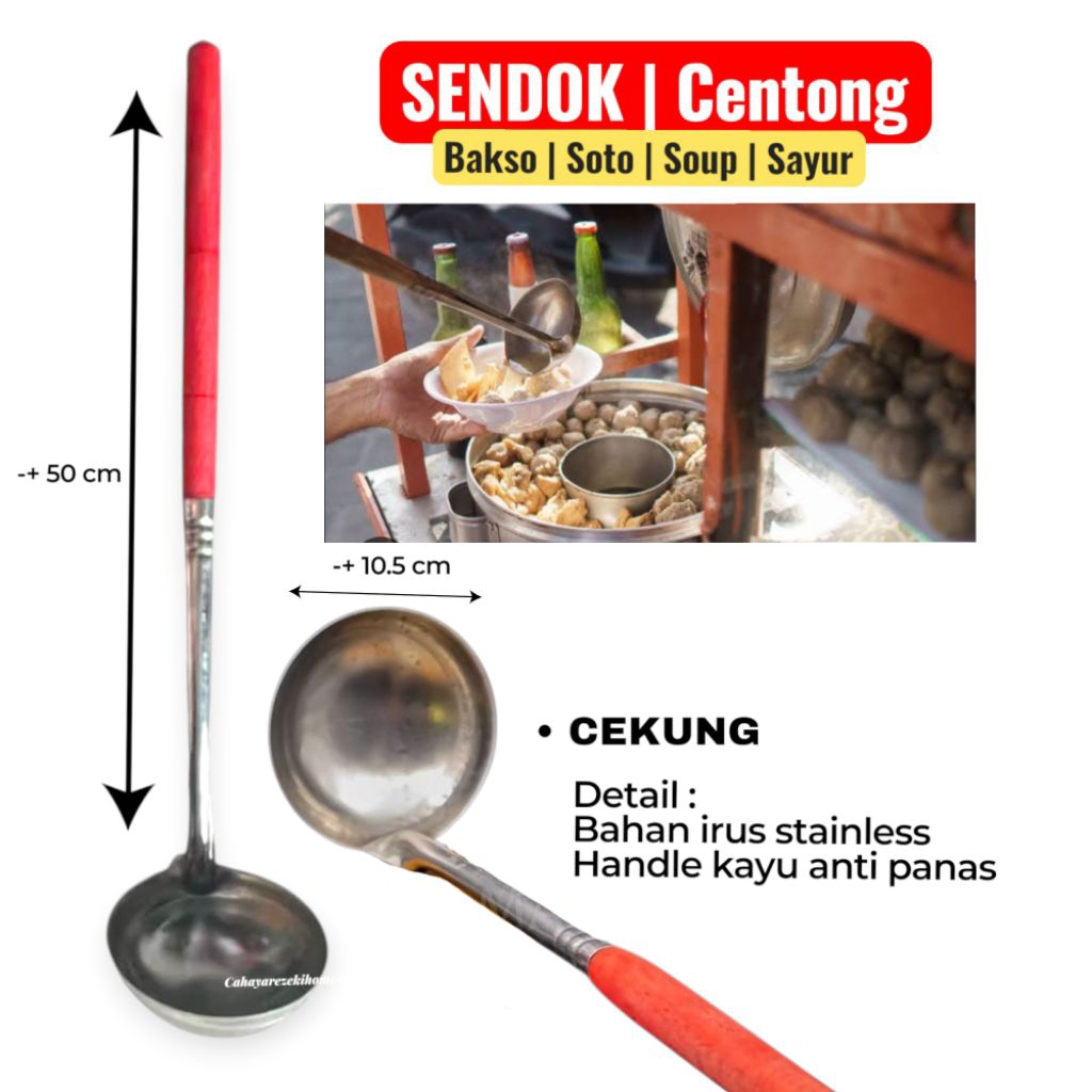 Irus Bakso Ganggang Kayu MERAH - Centong Kuah Bakso | Sendok Soup Sayur Soto